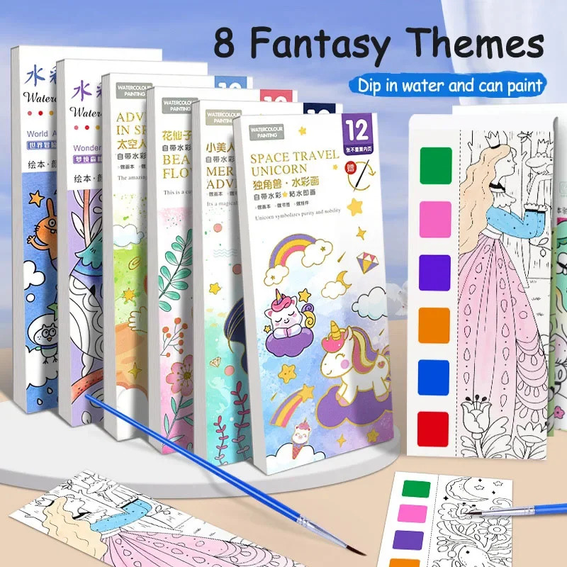 Gouache Paint Set - Ensemble de livres d'aquarelle portables, 12